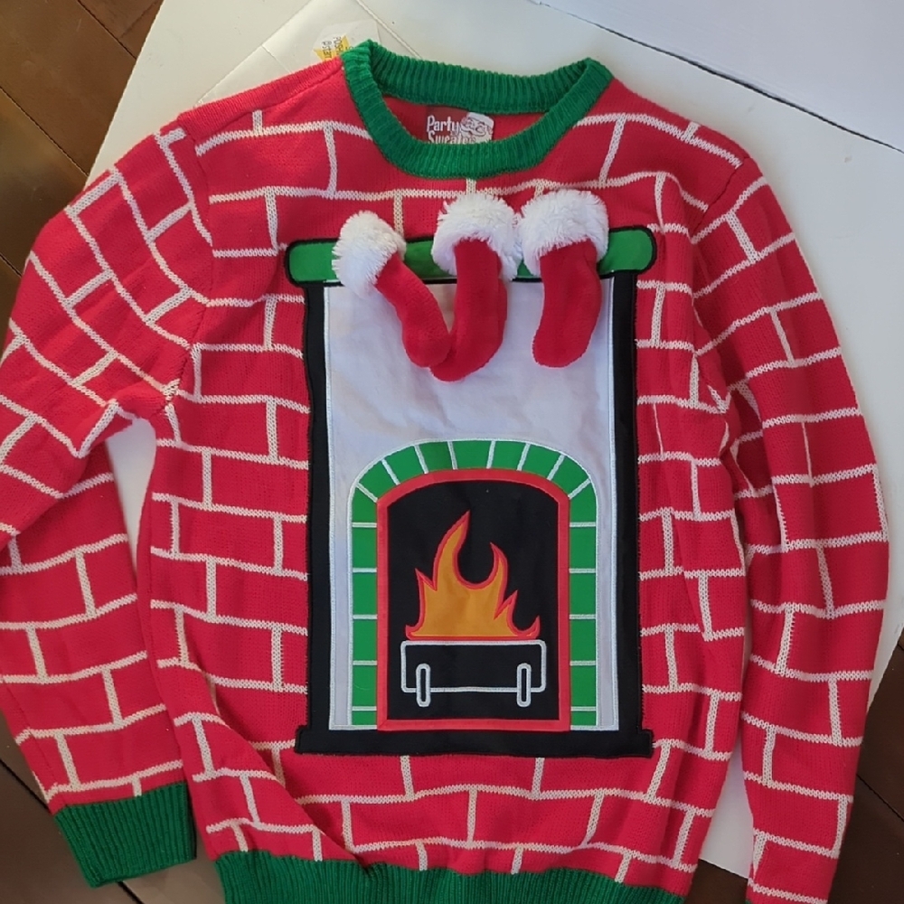 Party Time Red Christmas Sweater Women's Medium/Large Roomie Stretchy Pullover View 2